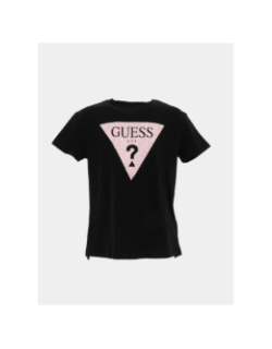 T-shirt manches courtes logo effet pailleté rose noir fille - Guess