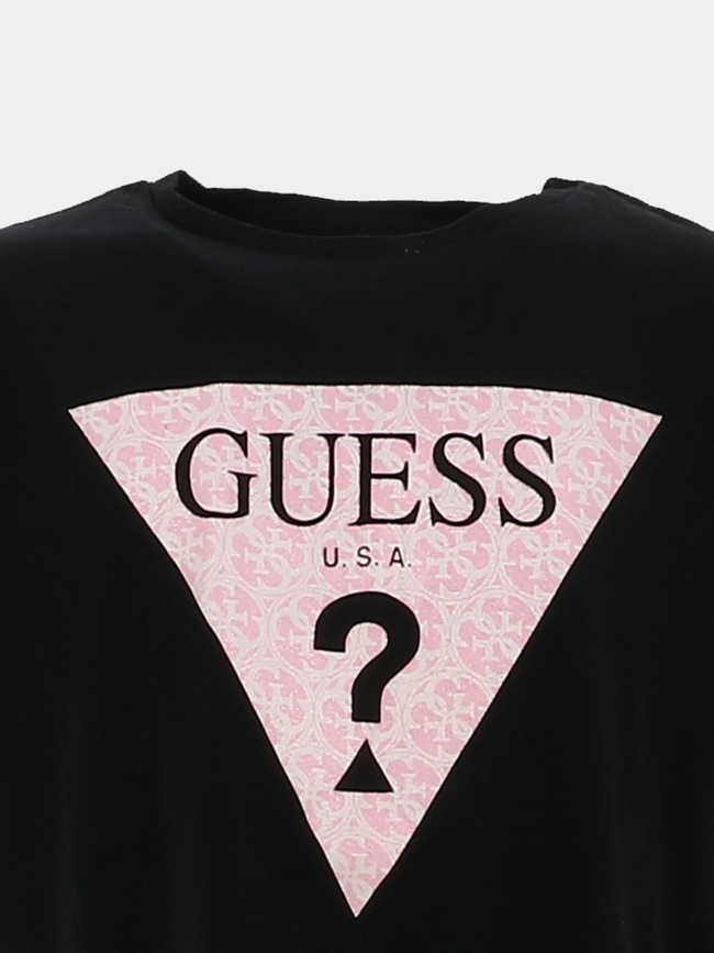 T-shirt manches courtes logo effet pailleté rose noir fille - Guess