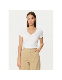 T-shirt slim à manches courtes et col v blanc femme - Tommy Jeans