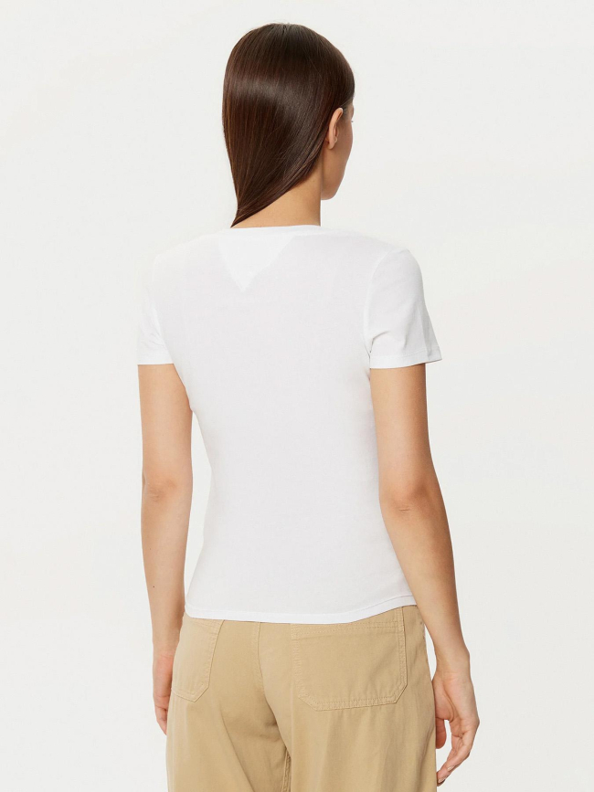 T-shirt slim à manches courtes et col v blanc femme - Tommy Jeans