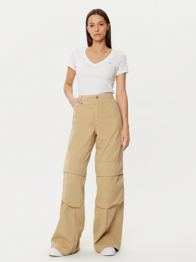 T-shirt slim à manches courtes et col v blanc femme - Tommy Jeans