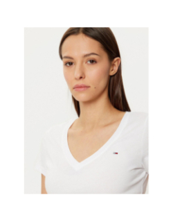 T-shirt slim à manches courtes et col v blanc femme - Tommy Jeans