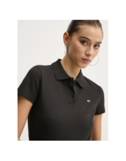 Polo en piqué de coton slim essential noir femme - Tommy Jeans