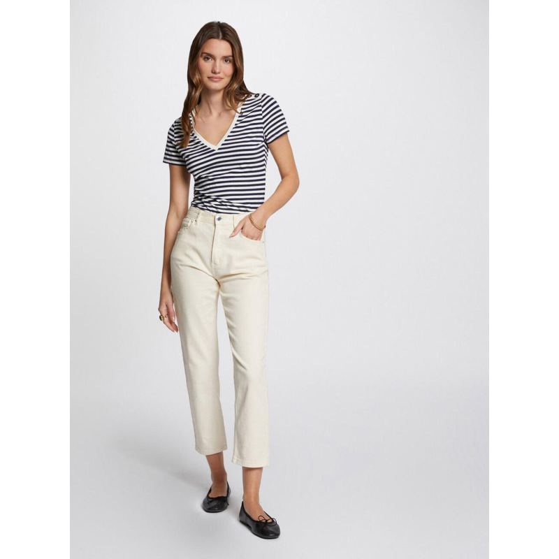 T-shirt col en v à rayures brillantes dina blanc femme - Morgan