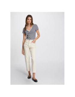 T-shirt col en v à rayures brillantes dina blanc femme - Morgan