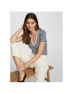 T-shirt col en v à rayures brillantes dina blanc femme - Morgan