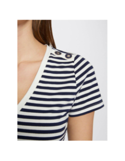 T-shirt col en v à rayures brillantes dina blanc femme - Morgan