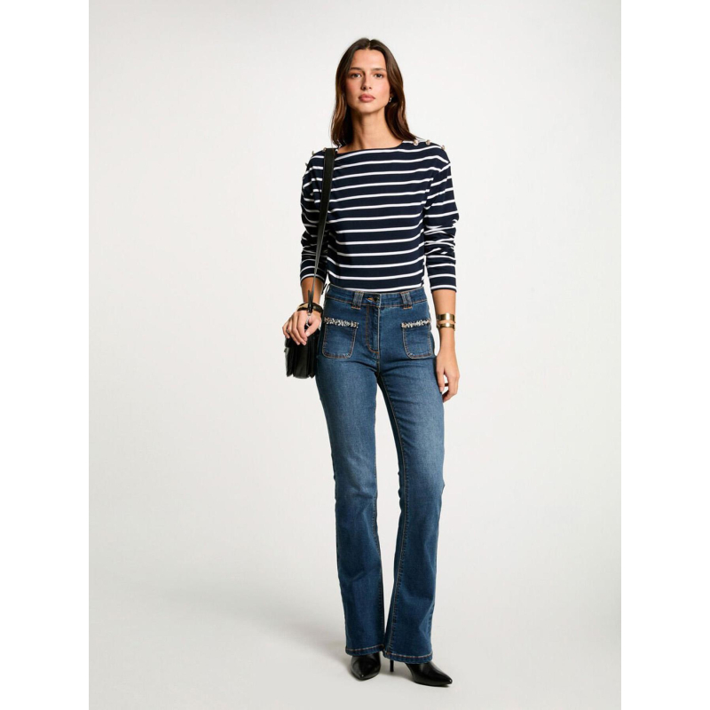 T-shirt à manches longues rayé blanc femme - Morgan