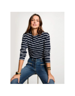 T-shirt à manches longues rayé blanc femme - Morgan