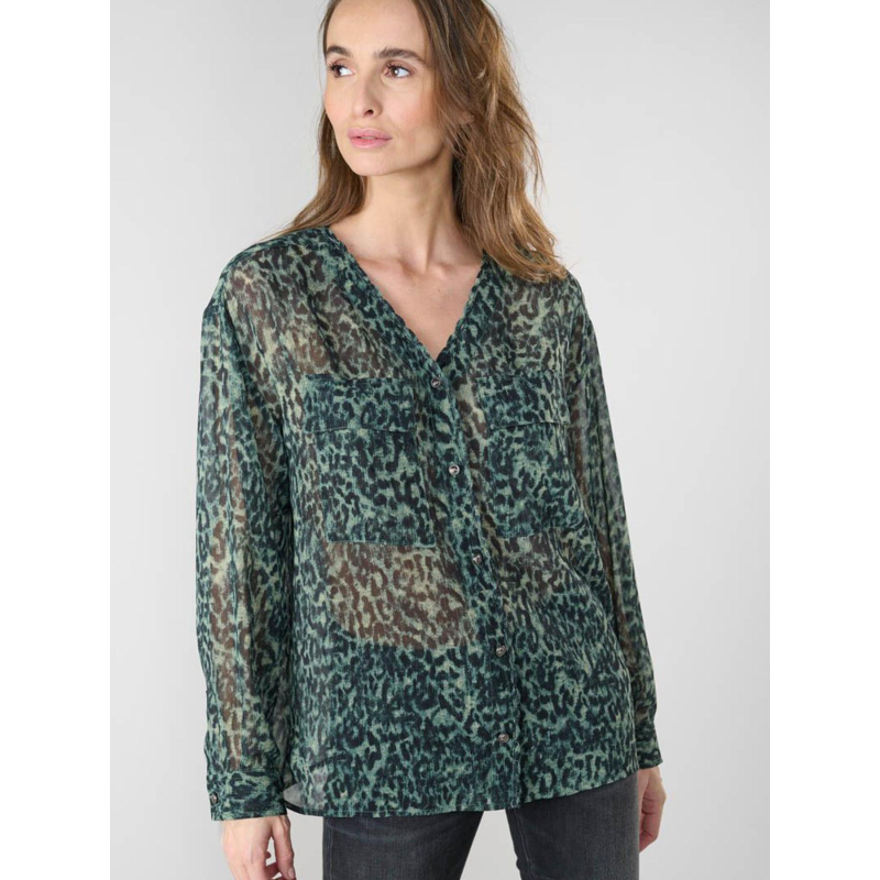 Blouse zostere à motif léopard kaki femme - Le Temps Des Cerises