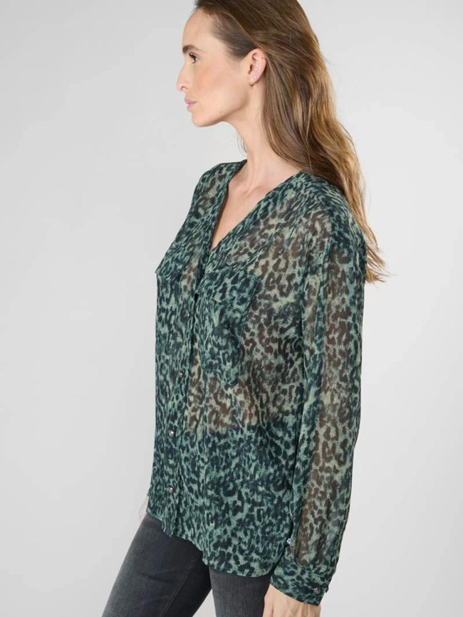 Blouse zostere à motif léopard kaki femme - Le Temps Des Cerises