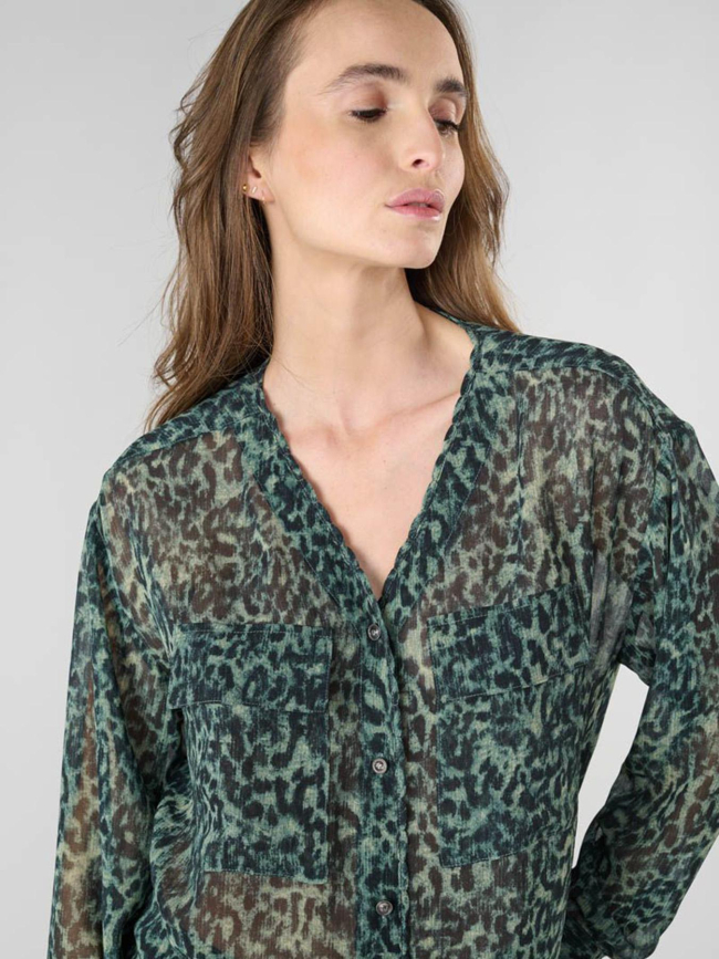 Blouse zostere à motif léopard kaki femme - Le Temps Des Cerises