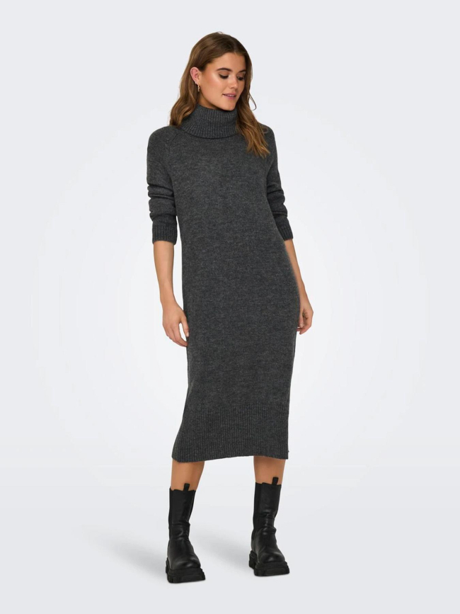 Robe pull col roulé brandie gris anthracite femme - Only