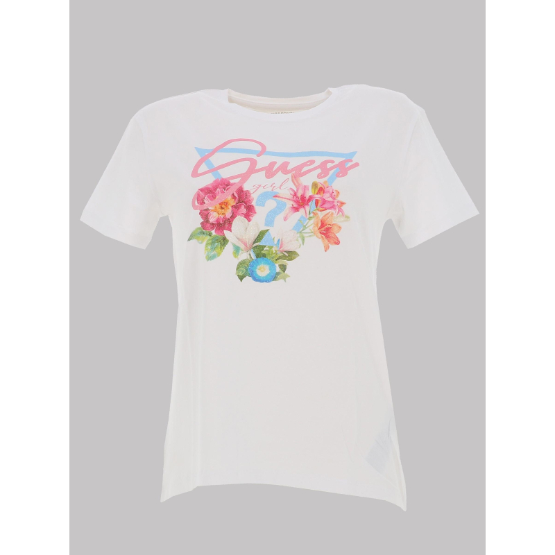 T-shirt logo fleurs pailletées blanc fille - Guess