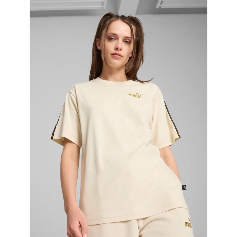 T-shirt à manches courtes essential logo doré beige femme - Puma
