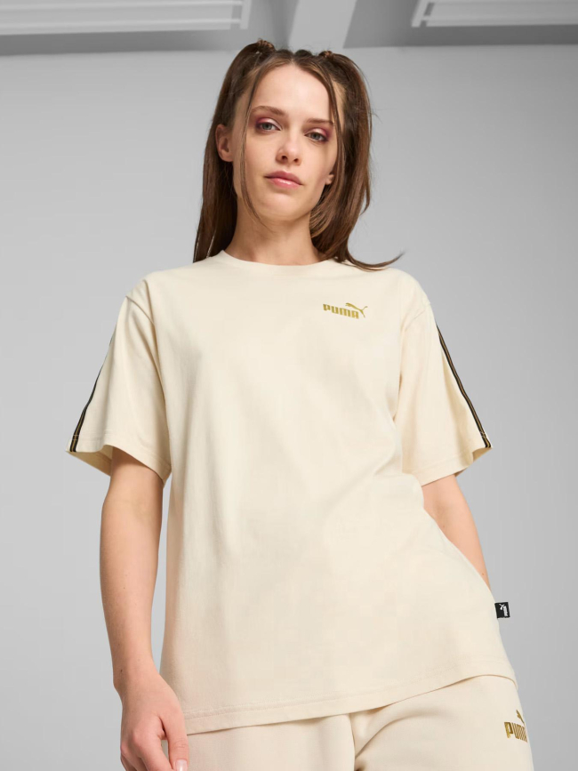 T-shirt à manches courtes essential logo doré beige femme - Puma