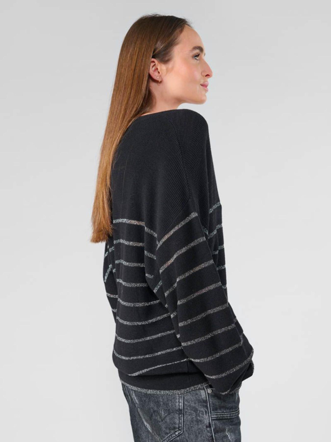 Pull à rayures brillantes more noir femme - Le Temps Des Cerises