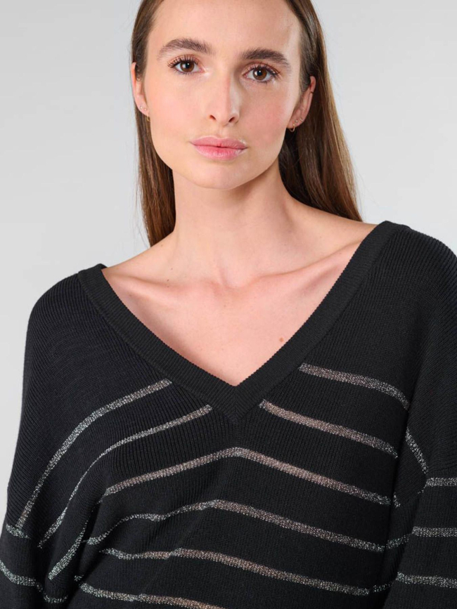Pull à rayures brillantes more noir femme - Le Temps Des Cerises