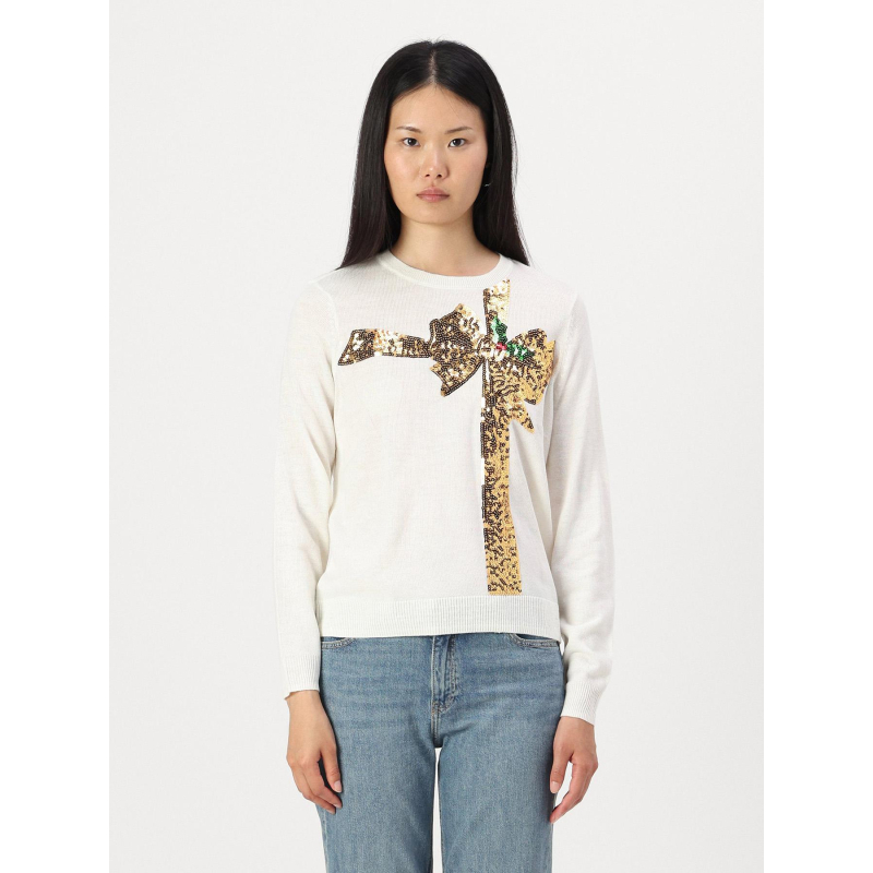 Pull de noël xmas fin à sequins blanc femme - Only