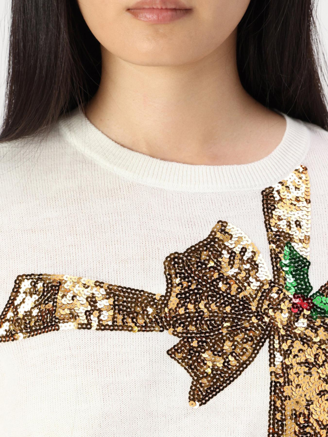 Pull de noël xmas fin à sequins blanc femme - Only