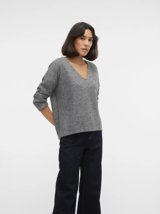 Pull col v manches 3/4 blis gris femme - Vero Moda