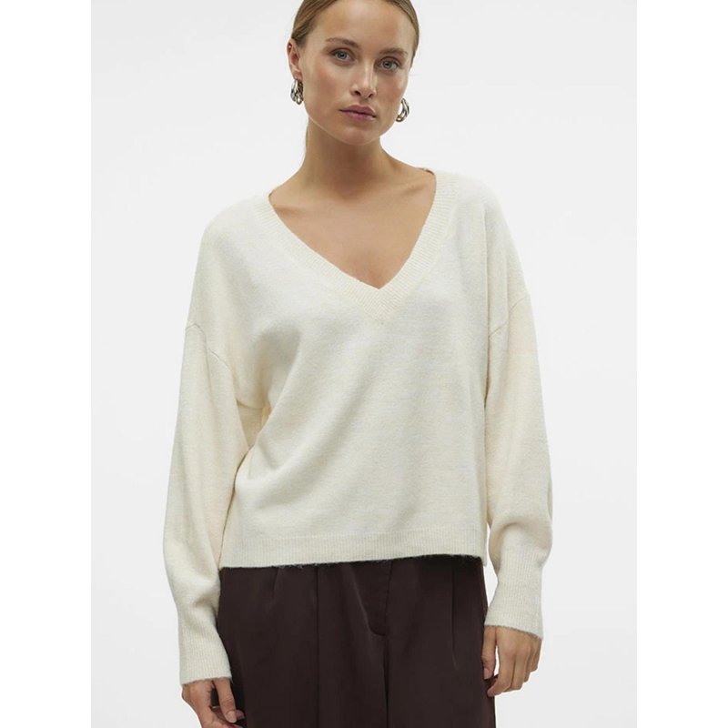 Pull col v jupiter beige femme - Vero Moda