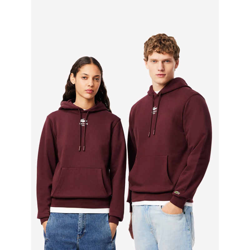 Sweat à capuche logo au dos bordeaux - Lacoste