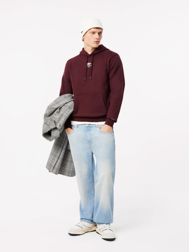 Sweat à capuche logo au dos bordeaux - Lacoste