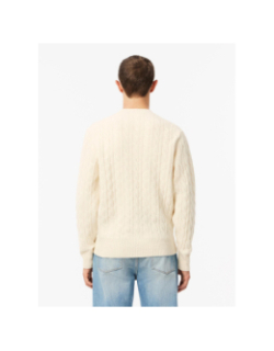 Pull col rond torsadé en laine cardée blanc homme - Lacoste