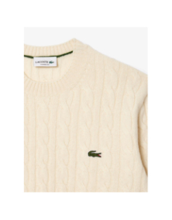 Pull col rond torsadé en laine cardée blanc homme - Lacoste