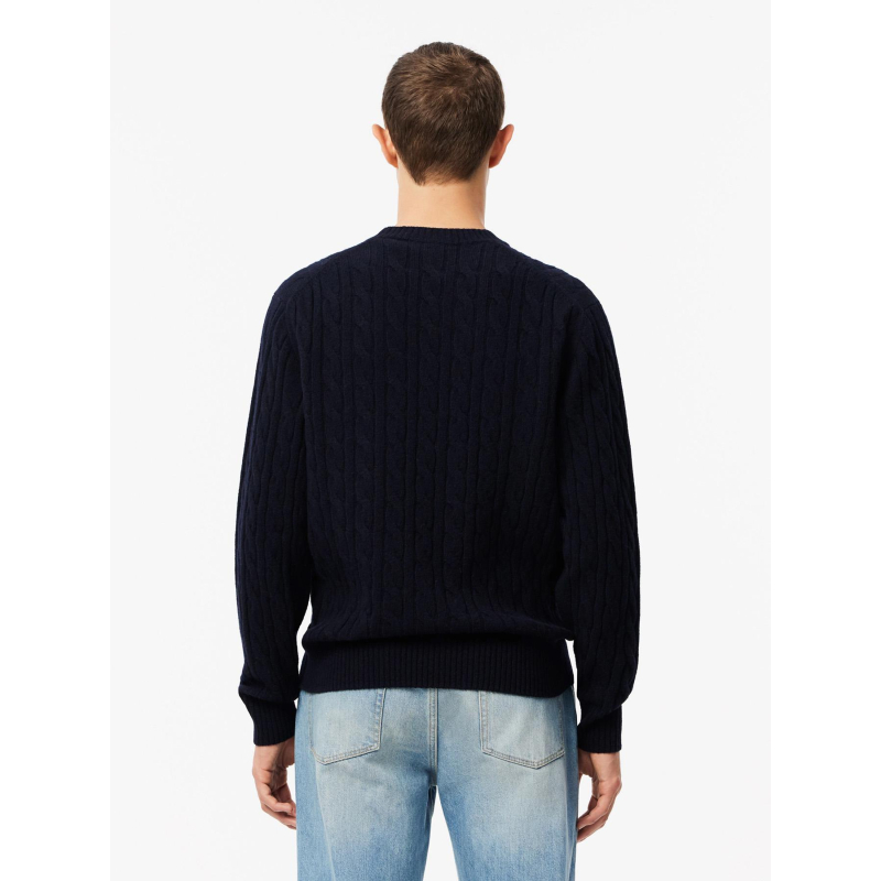 Pull à col rond torsadé en laine cordée bleu homme Lacoste