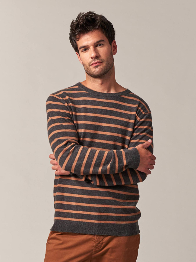 Pull rayé shot gris anthracite marron homme - Deeluxe