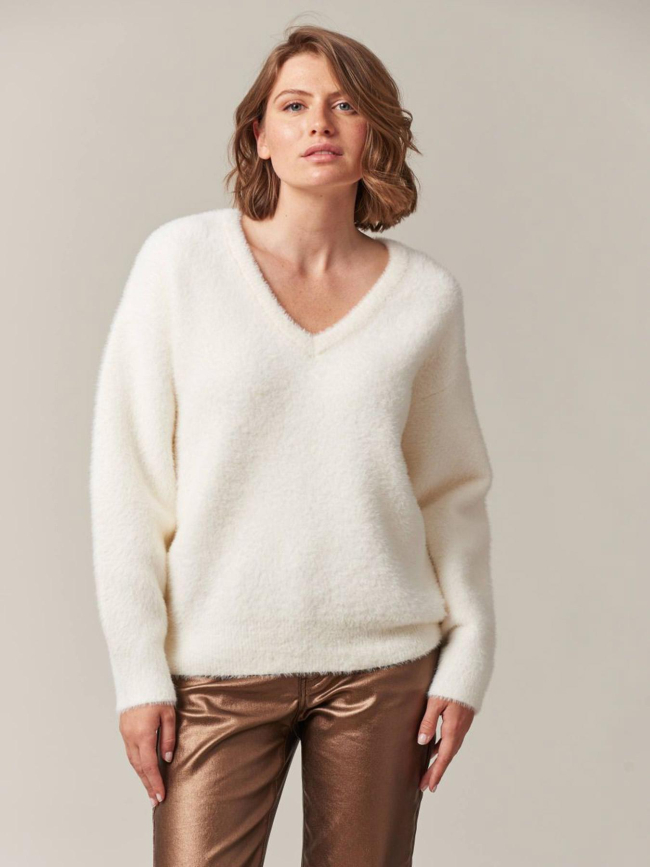 Pull col en v matière douce loubiana blanc femme - Deeluxe