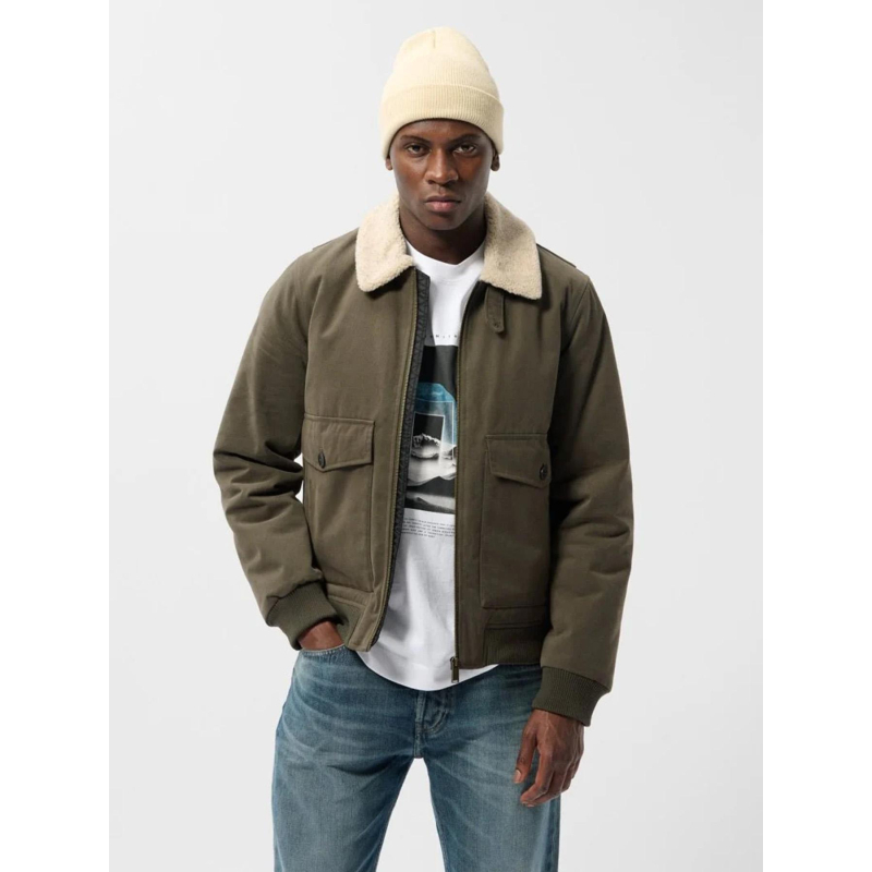 Blouson zippé avec col aviateur b-alexis kaki homme - Teddy Smith