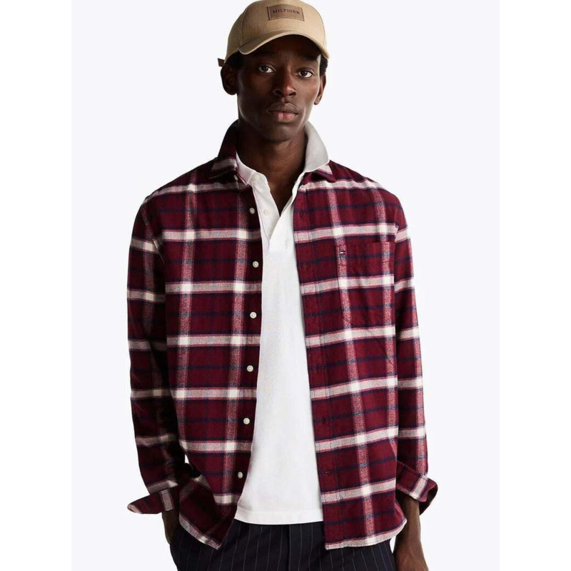 Chemise à carreaux brushed shadow rouge - Tommy Hilfiger