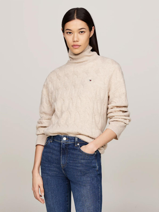 Pull col roulé en laine soft beige femme - Tommy Hilfiger