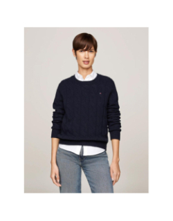 Pull en pure laine à maille torsadée bleu femme - Tommy Hilfiger