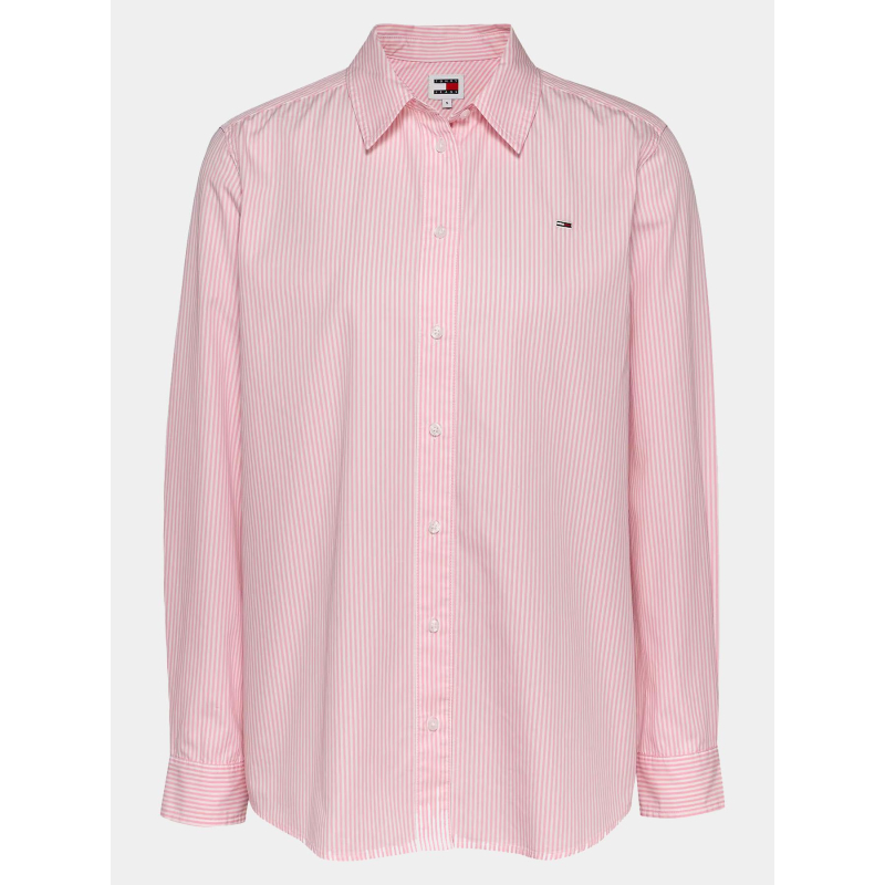 Chemise à rayures relax essential rose blanc femme - Tommy Jeans