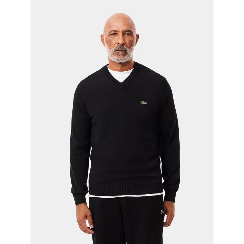 Pull fin à col en v noir homme - Lacoste
