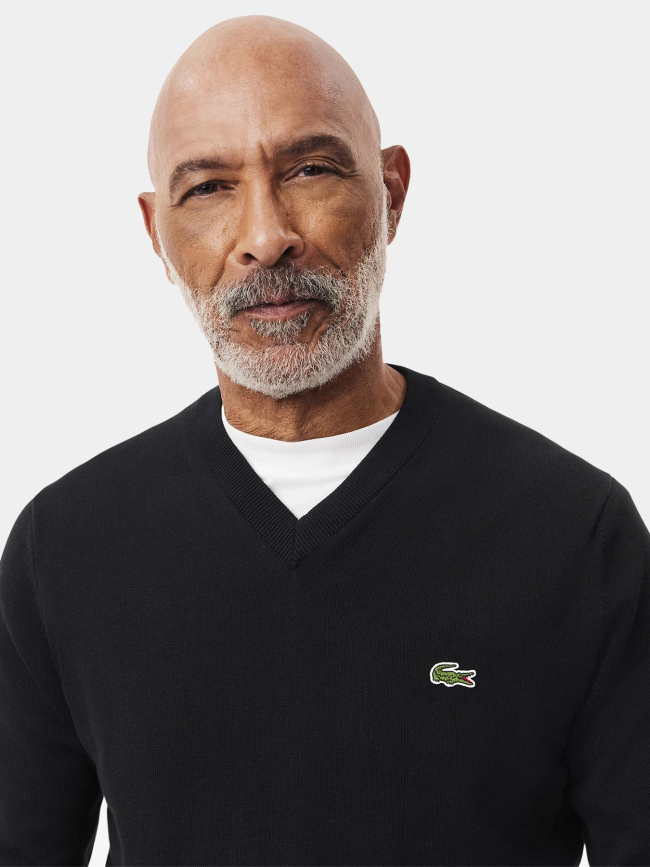 Pull fin à col en v noir homme - Lacoste
