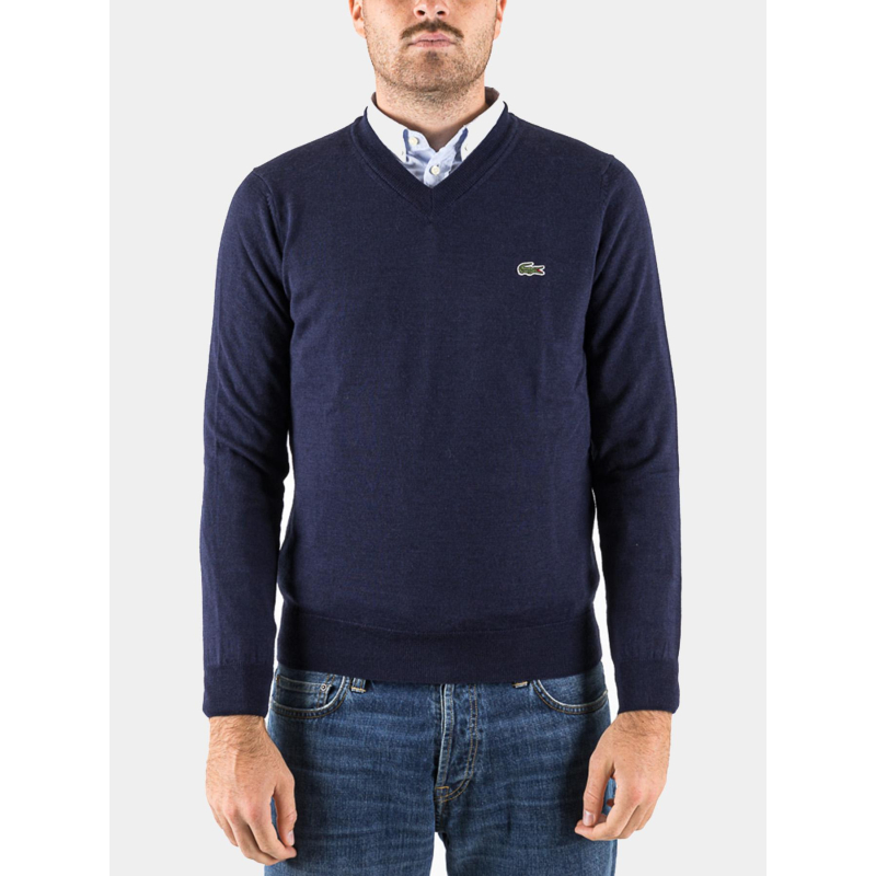 Pull fin à col en v bleu marine homme - Lacoste