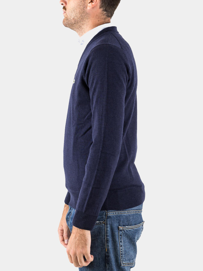 Pull fin à col en v bleu marine homme - Lacoste