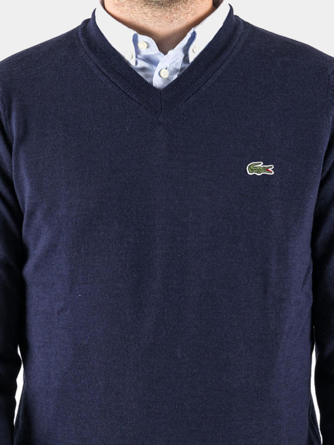 Pull fin à col en v bleu marine homme - Lacoste