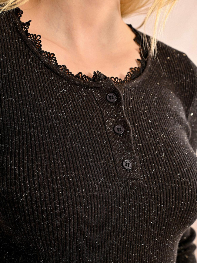 Pull fin côtelé et boutonné brillant noir femme - Molly Bracken