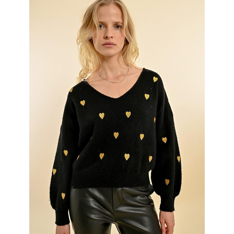 Pull à motif cœur noir femme - Molly Bracken