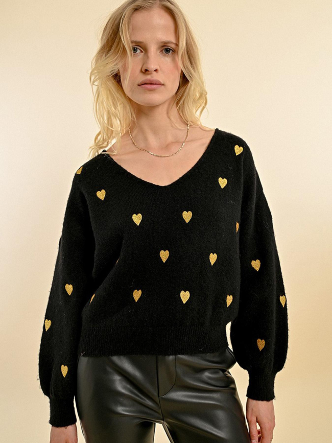 Pull à motif cœur noir femme - Molly Bracken