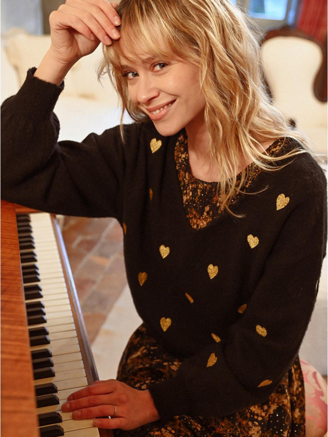 Pull à motif cœur noir femme - Molly Bracken