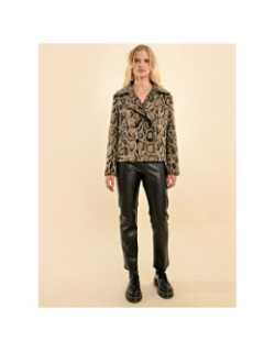 Veste courte croisée paletot léopard beige femme - Molly Bracken