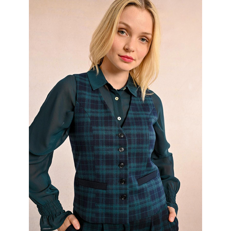 Veston à carreaux bleu marine femme - Molly Bracken