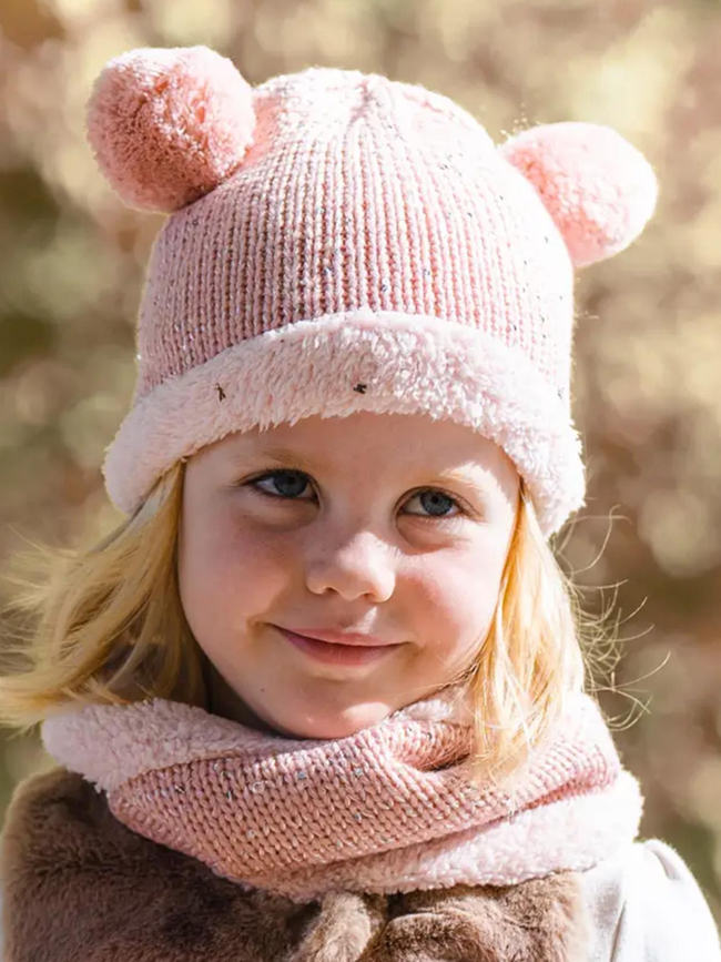 Bonnet double pompon manon rose enfant - Cairn